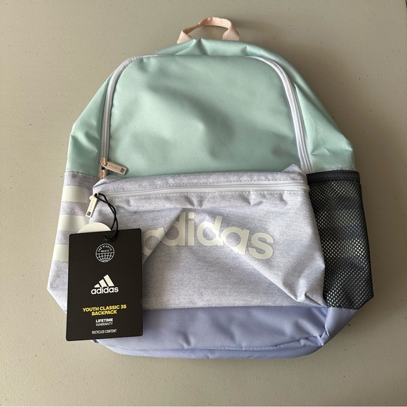 NWT Adidas Youth Classic 3S Backpack White/Halo Green - Picture 1 of 4